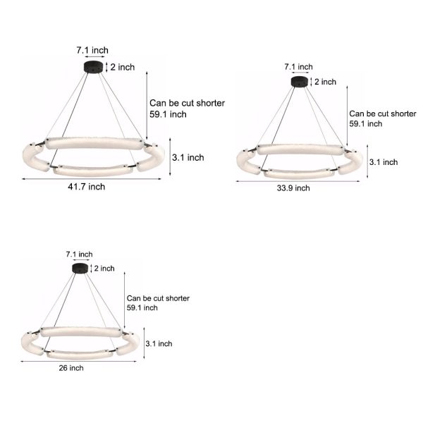 26''/34''/42'' Wide LED Frosted Water Glass Ring Chandelier - Image 6