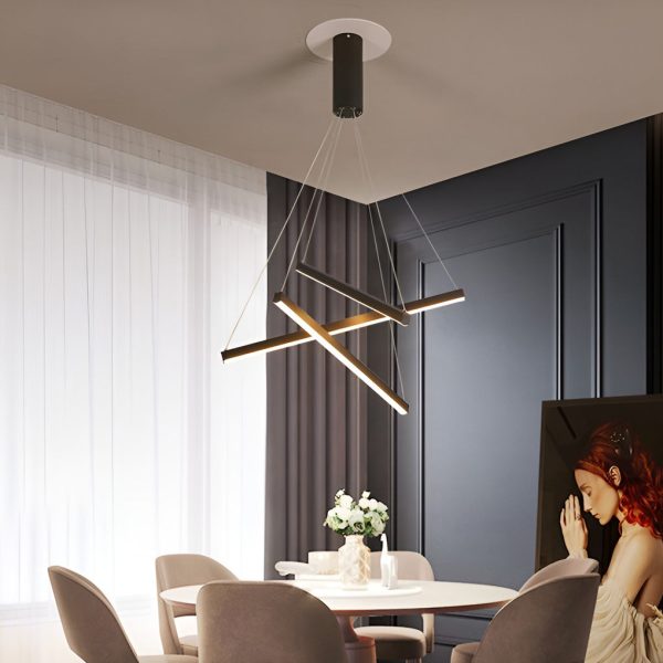 Minimalist Strip Stepless Dimming LED Black Modern Chandelier with Remote - Image 2