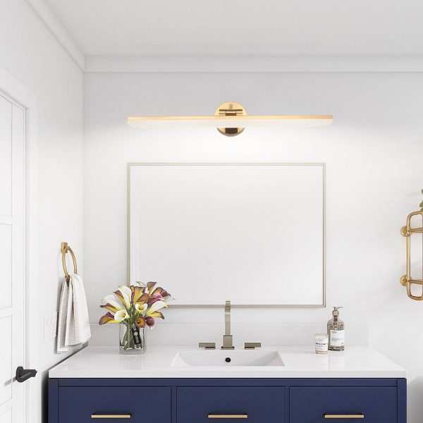 Adjustable LED Bathroom Vanity Mirror Light with Rotatable Flat Bar in Gold/Black Finish - Image 2