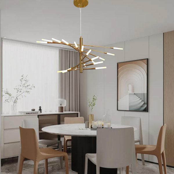 Modern Chandelier Rotating Fireworks, Black/Gold - Image 2