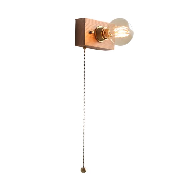 Round/Square Vintage Walnut Wood Wall Lamp 1-light with Pull Chain Switch - Image 17