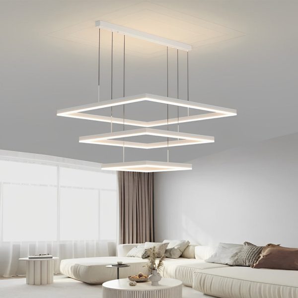 Ultra Thin Square Rings Three Step Dimming LED White Modern Chandelier - Image 4