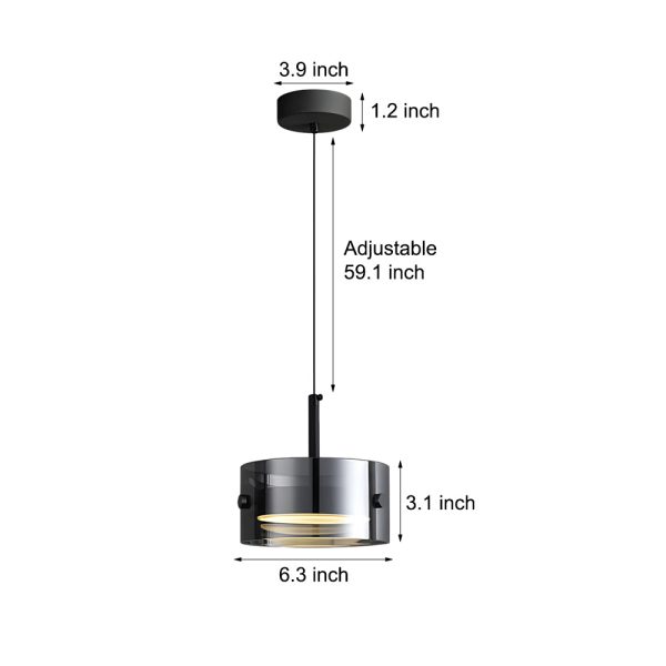 Short Cylinder Glass 3 Step Dimming LED Smoke Gray Nordic Pendant Lights - Image 6