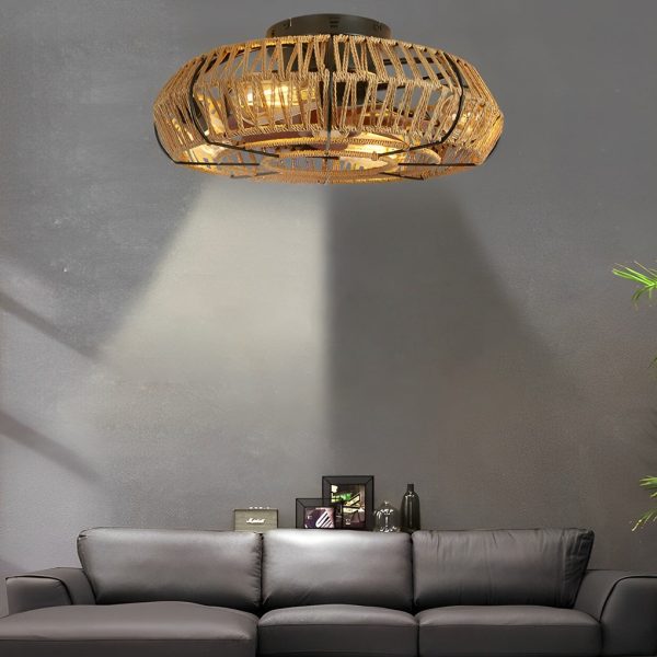 Creative Rattan Iron Timing Industrial Style Inverter Ceiling Fan Lamp - Image 3