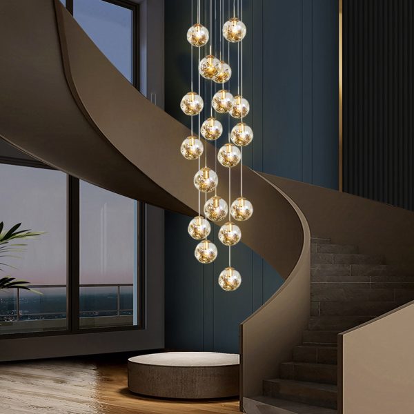 Cognac Color Glass Globes Shade Adjustable Modern Long Chandelier - Image 4
