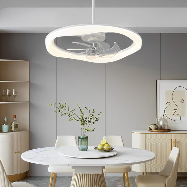Circular Mute LED Stepless Dimming White Modern Ceiling Fans with Remote - Image 2