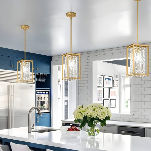 Round Square Iron Frame Crystal Shade Luxury Modern Chandelier Ceiling Lights - Image 3