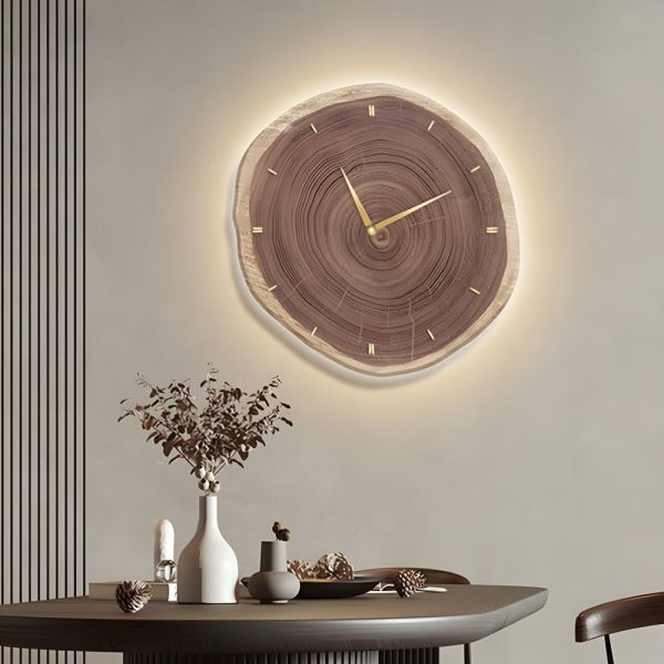Rustic Round Wood Slice Clock with Remote Control and LED Lights - US Plug - Image 6