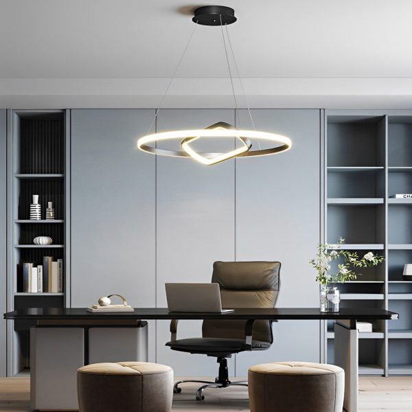 Adjustable Round Oval LED Stepless Dimming Black Modern Chandelier - Image 3