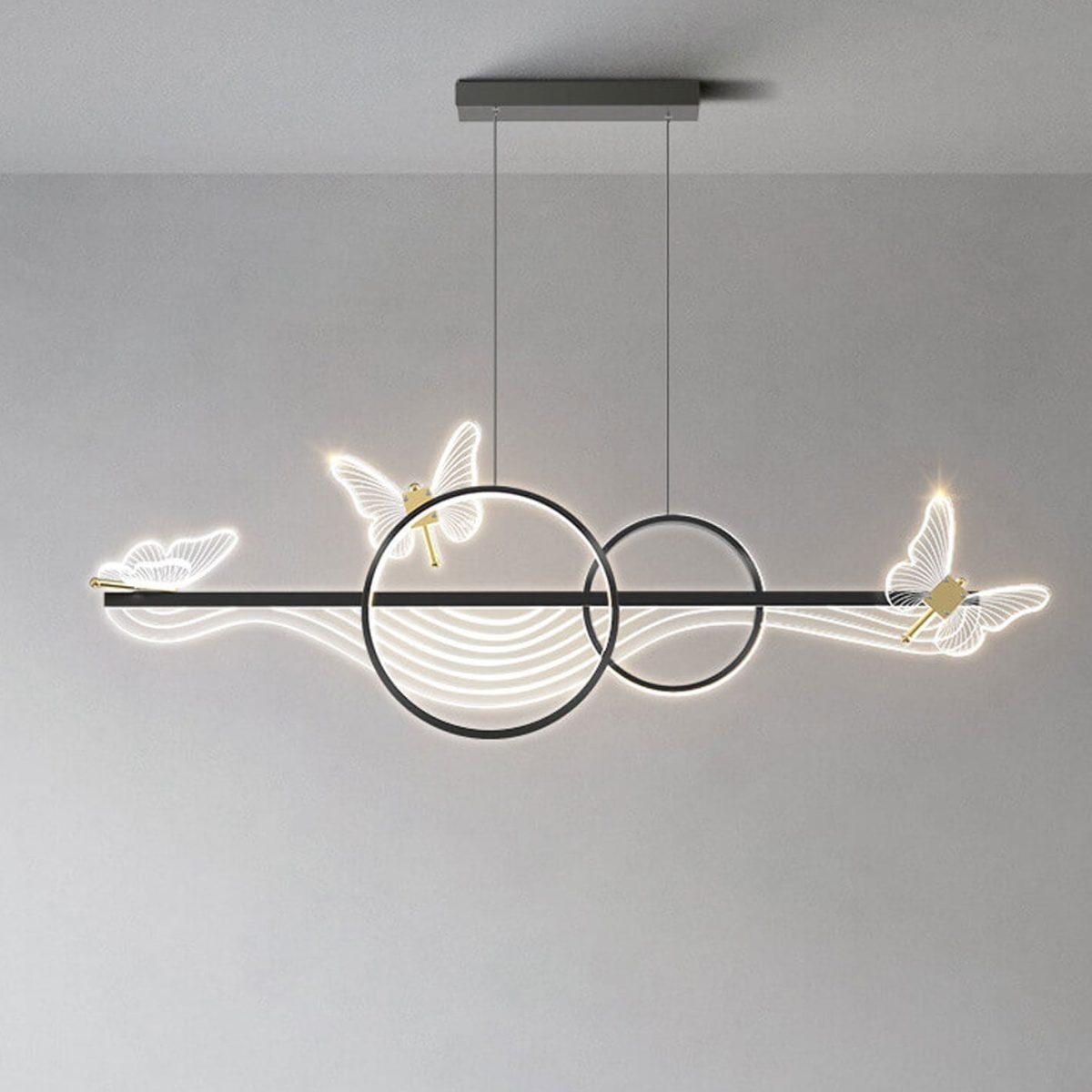 Nordic Light Luxury Butterfly Round Linear Island Light LED Chandelier - Image 4