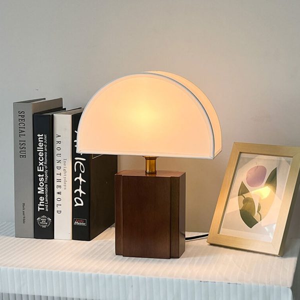 Vintage Semicircle Fabric Wooden Base 1-Light Table Lamp