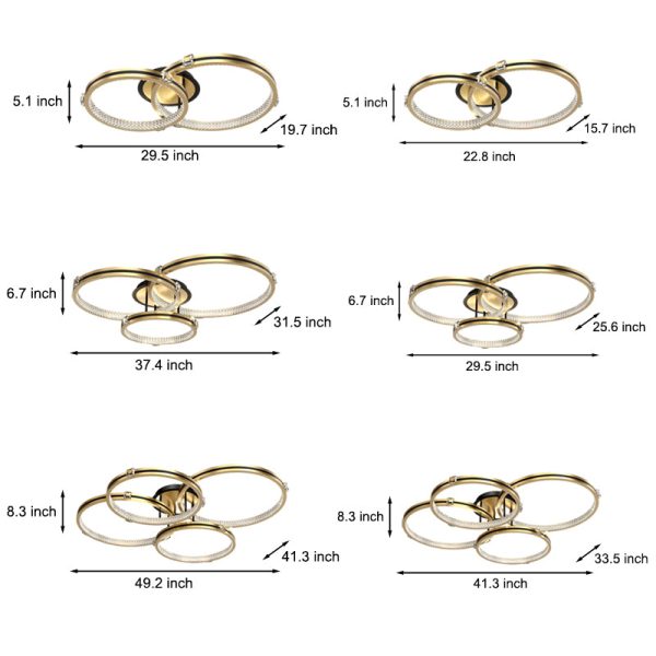 2/3/4 Rings Creative Step Dimming Brushed Gold Modern LED Ceiling Lights - Image 5