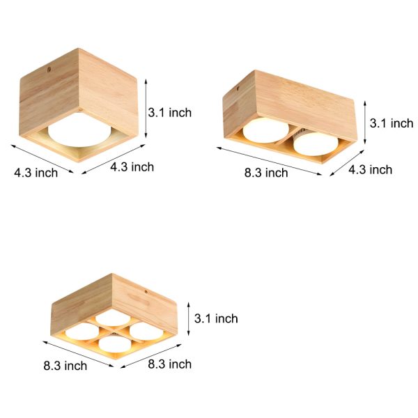 1/2/4-Light Square Wood Cube Spotlight LED Flush Mount Light - Image 4