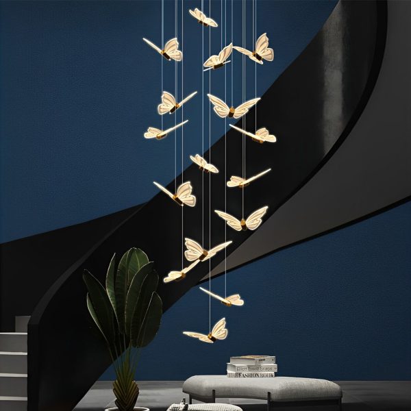 Small Butterflies Creative Three Step Dimming Modern Long Chandelier - Image 4