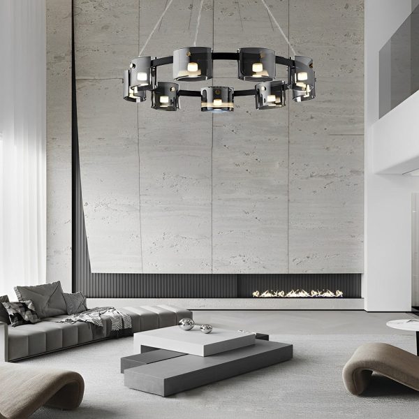 Circle Glass Stepless Dimming LED Brightness Memory Nordic Chandelier - Image 2