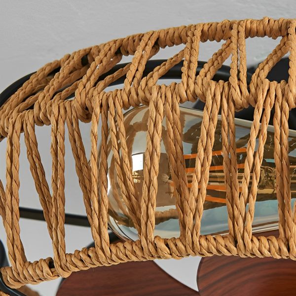 Creative Rattan Iron Timing Industrial Style Inverter Ceiling Fan Lamp - Image 8