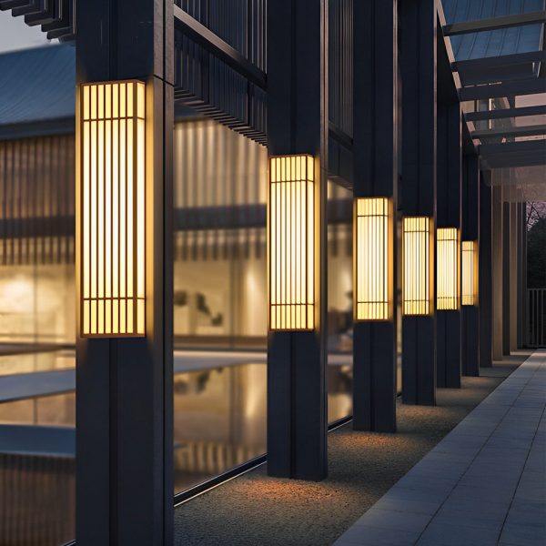 Retro Vertical Stripe Grid LED Waterproof Brown Outdoor Wall Lamp - Image 2