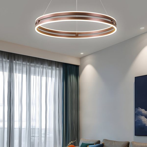 23.6-in Double Wheel Chandelier Modern LED Pendant Light, Black/Gold/Brown - Image 6