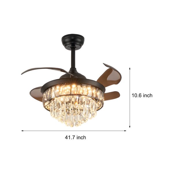 20'' Black Crystal Retractable Blades Ceiling Fan with LED Lights - Image 7
