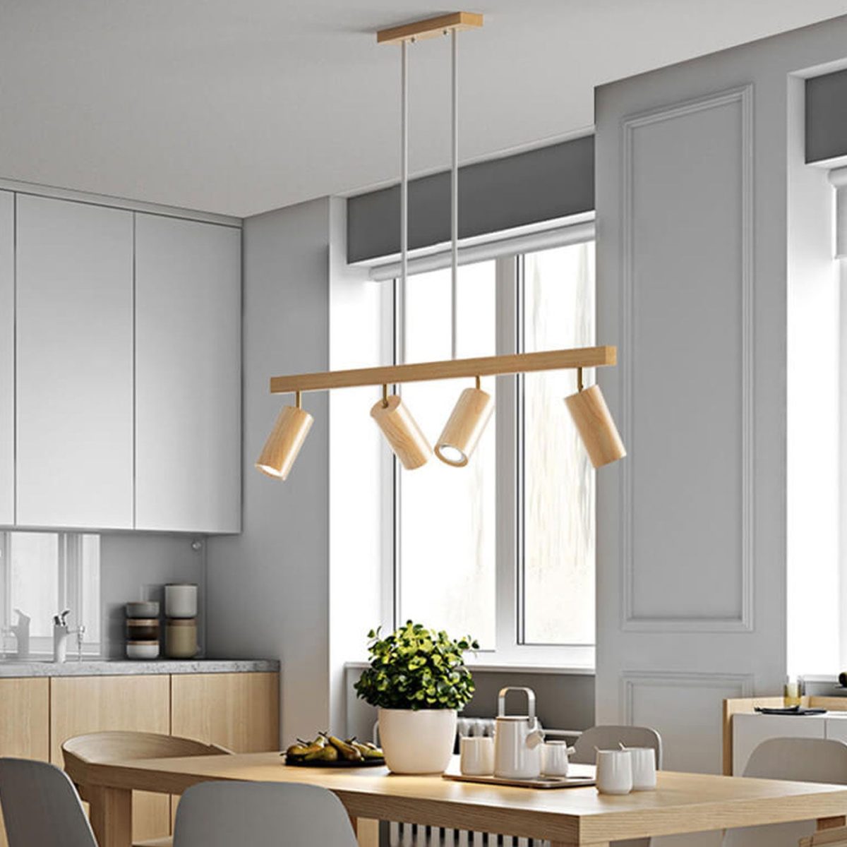 Nordic Minimalist Solid Wood Spotlight Track 2/3/4 Light Chandelier - Image 1