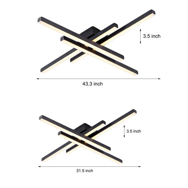 4-Light Modern Linear Parallax Ceiling Lamp LED Flush Mount Ceiling Light - Image 6