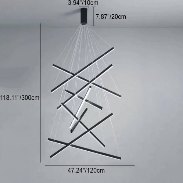 Nordic Light Luxury Iron Aluminum Geometric Line Combination LED Chandelier - Image 11