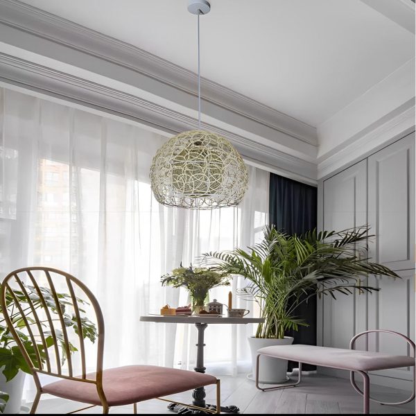 Round Double Layer Rattan Creative Ball Modern Chandelier Pendant Light - Image 2