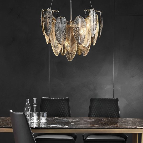 Romantic Creative Feathers Glass Three Step Dimming Modern Chandelier - Image 2