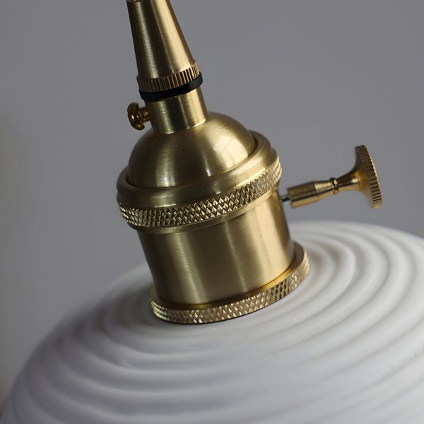 Round Striped Handmade Ceramic Shade Brass Ins Japanese Style Chandelier - Image 5