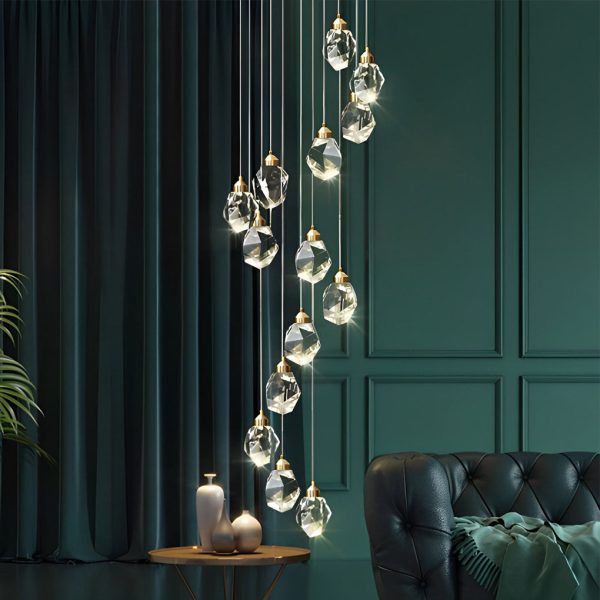 Spiral Crystal Electroplating Metal Modern Duplex Staircase Chandelier - Image 6