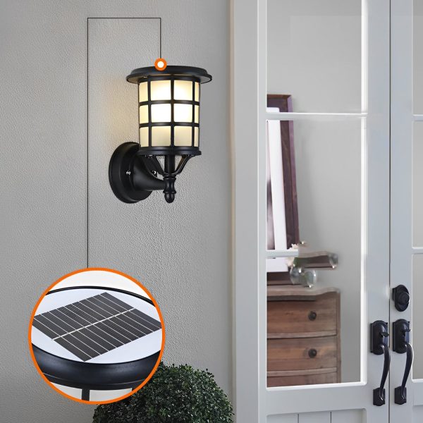 Retro Round Three Step Dimming Black European-style Solar Wall Sconces - Image 8