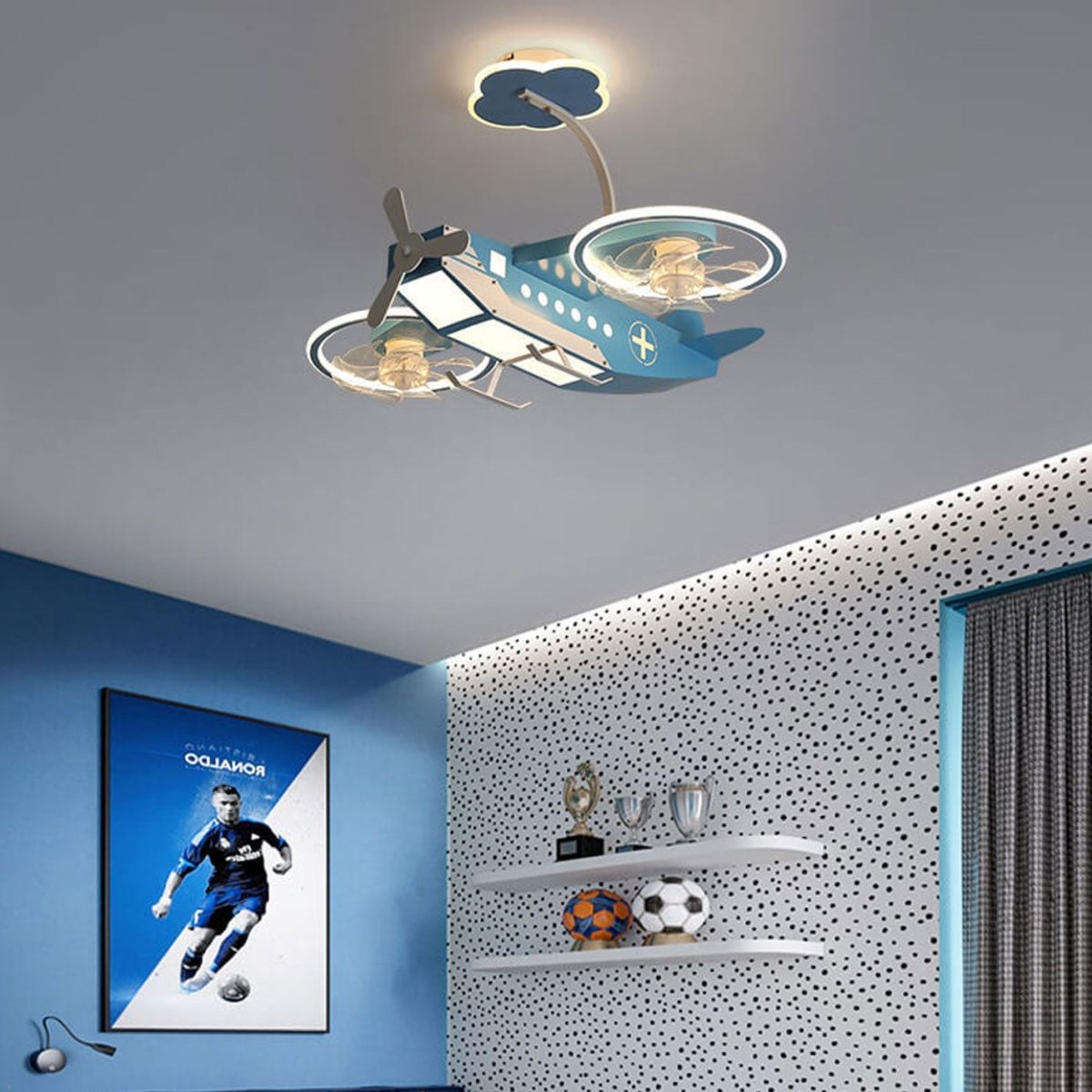Creative Cartoon Aircraft Kids Flush Mount Ceiling Fan Light - Image 19