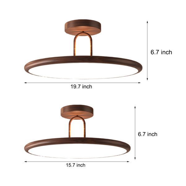 15.7/19.7-in Wood Grain Round Semi Flush Mount Ceiling Light - Image 6