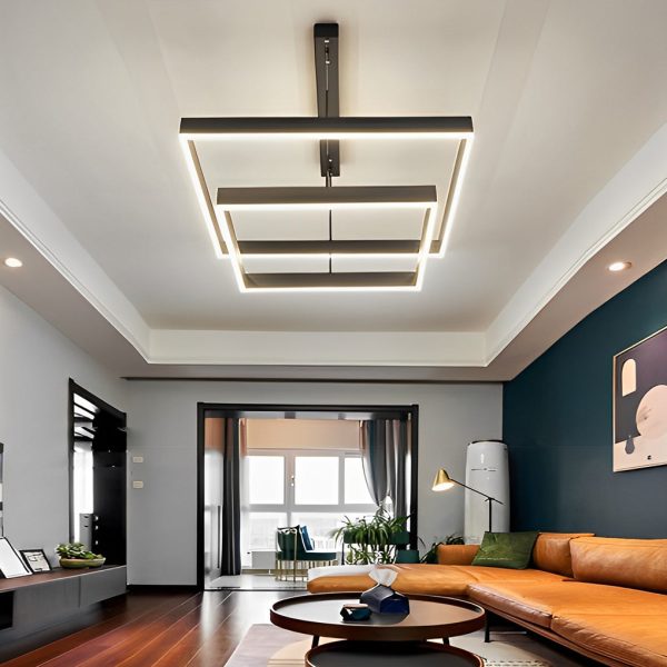 3 Layers Square Stepless Dimming LED Black Modern Chandelier with Remote Control - Image 5