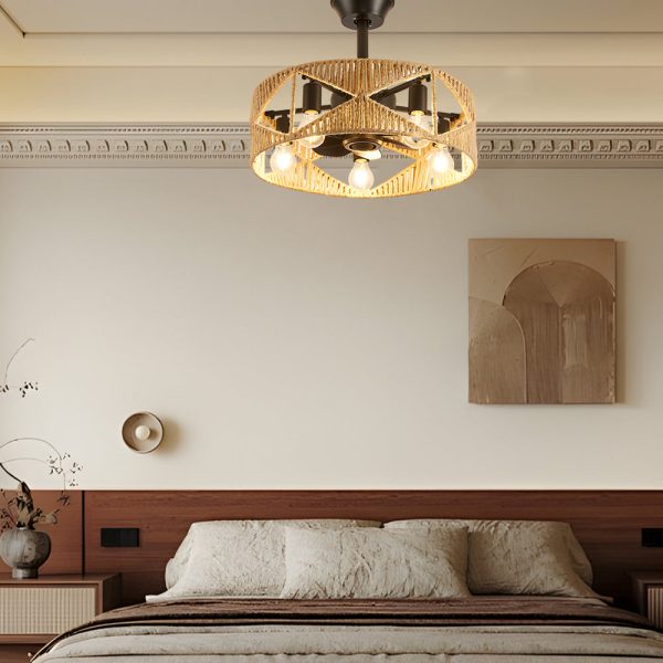 20-in Hemp Rope-Woven Caged Ceiling Fan with Light and Remote, 6-Speed - Image 3