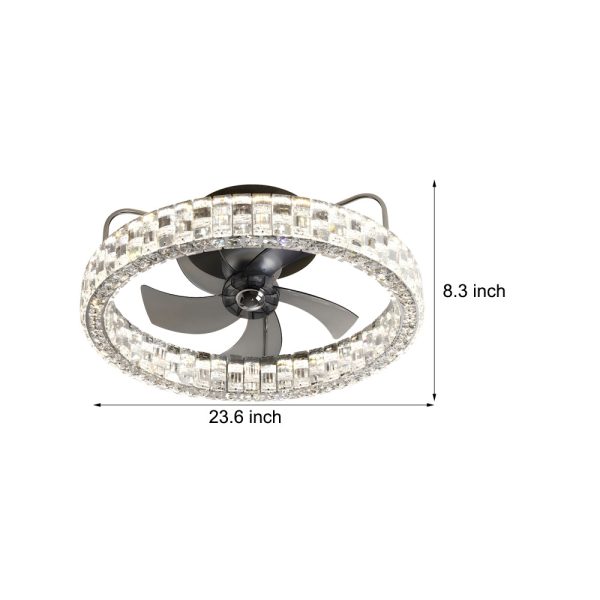 23.6-in Crystal LED Lighting Semi-Enclosed Low Profile Ceiling Fan - Image 7