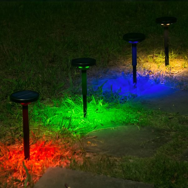 Colorful RGB Solar Pathway Lights Round LED Lawn Lighting - Image 2