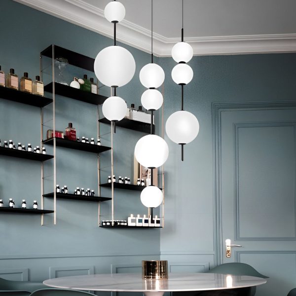 Gourd White Glass Bubbles LED Iron Nordic Chandelier Pendant Lighting - Image 4