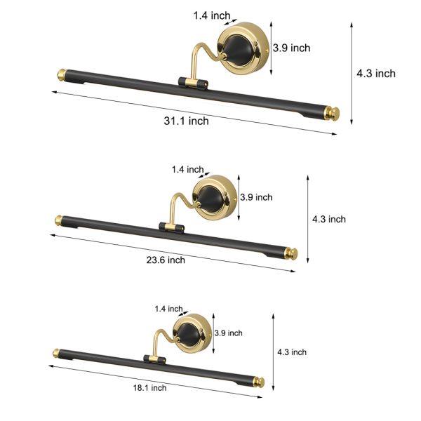 Gold and Black Rotatable Linear Vintage LED Bathroom Vanity Light - Image 7