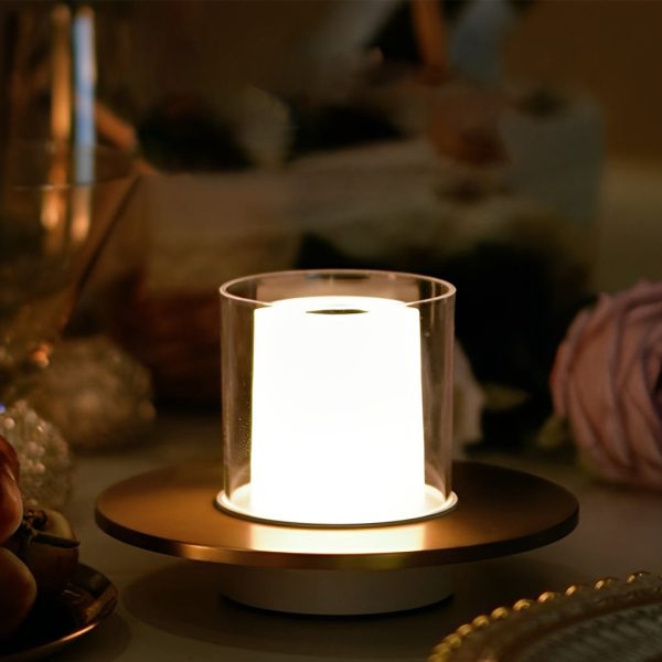 Modern Cordless Cylinder Candle Table Lamp with Dish Base - Image 3