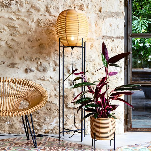 Rustic Boho Rattan and Metal Frame Accent Floor Lamp - Image 6