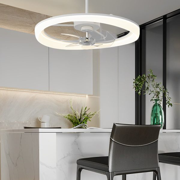 Circular Mute LED Stepless Dimming White Modern Ceiling Fans with Remote - Image 3