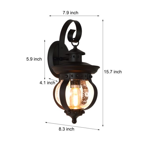 1-Light Seeded Glass Globe LED Outdoor Wall Lantern with Curved Arm - Image 7