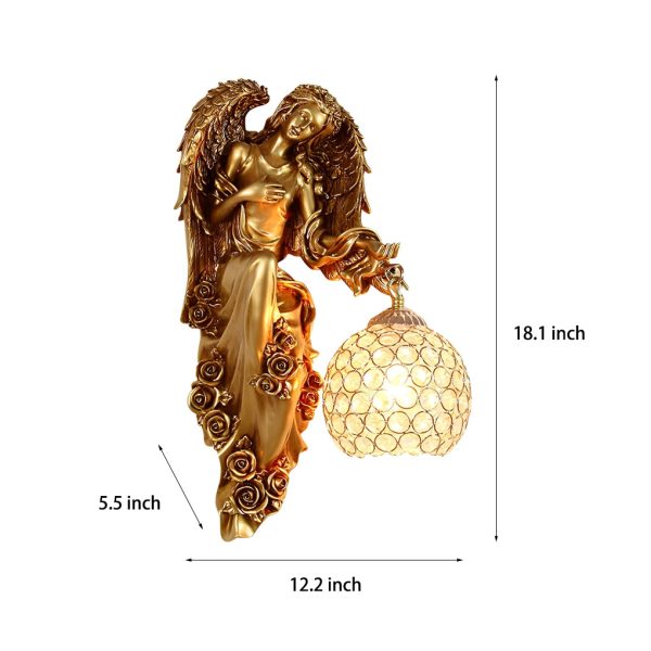 Resin Antique Angel Creative Glass Crystal European Style Wall Lamp - Image 6