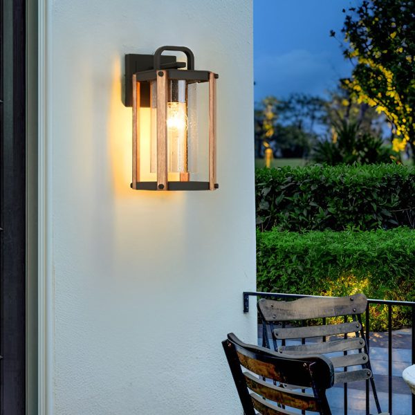 Lantern Shaped Waterproof Glass Black Industrial Outdoor Wall Sconce Lighting - Image 4