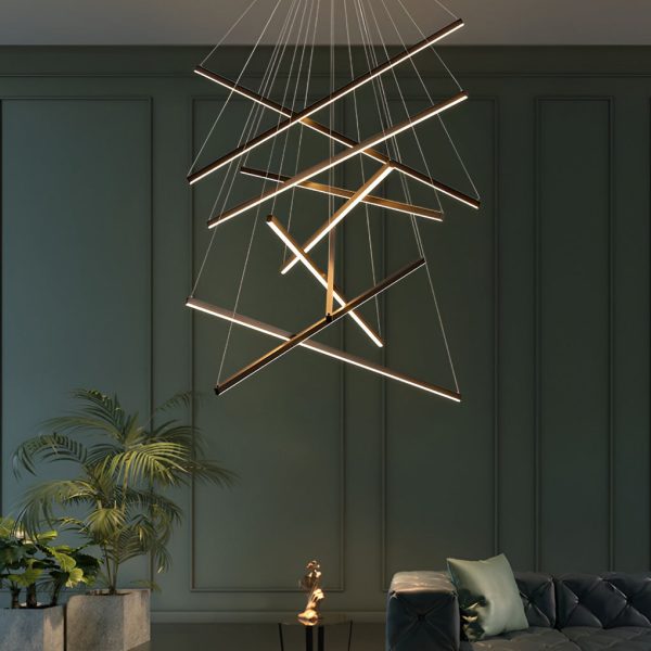 Minimalist Strip Stepless Dimming LED Black Modern Chandelier with Remote - Image 8