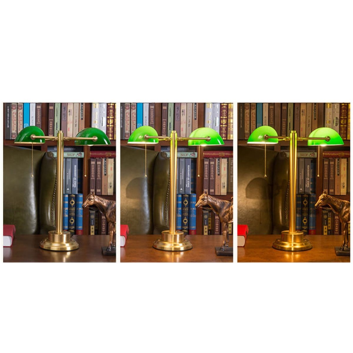 Vintage Green All Brass 2-Light Bank Pull Cord Touch Table Lamp - Image 13