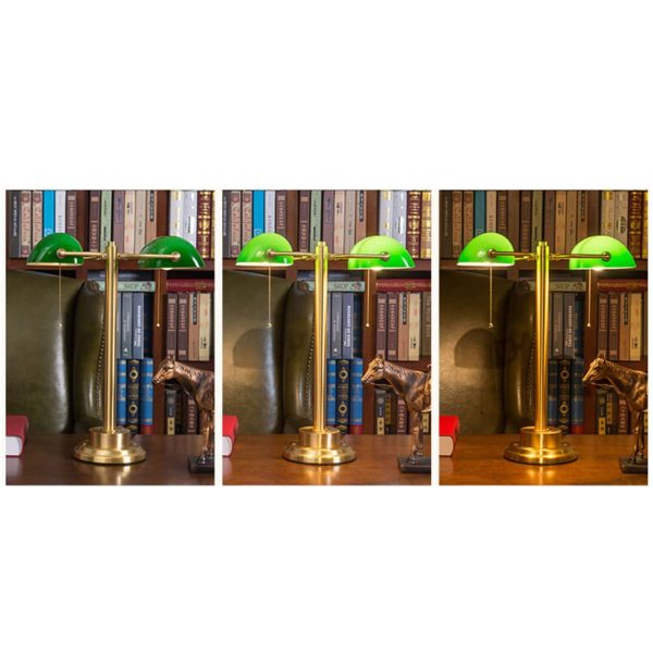 Vintage Green All Brass 2-Light Bank Pull Cord Touch Table Lamp - Image 13