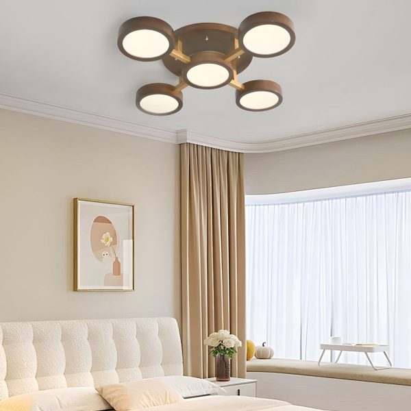 Modern Sputnik 3/4/5-Light Walnut Circles Flush Mount LED Ceiling Light - Image 4