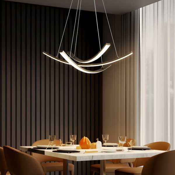 Elegant Curved Copper Strip Full-Spectrum LED Pendant Light - Image 2
